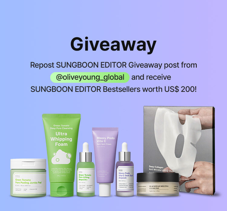 Giveaway Repost SUNGBOON EDITOR Giveaway post from @oliveyoung_global and receive SUNGBOON EDITOR Bestsellers worth US$ 200!