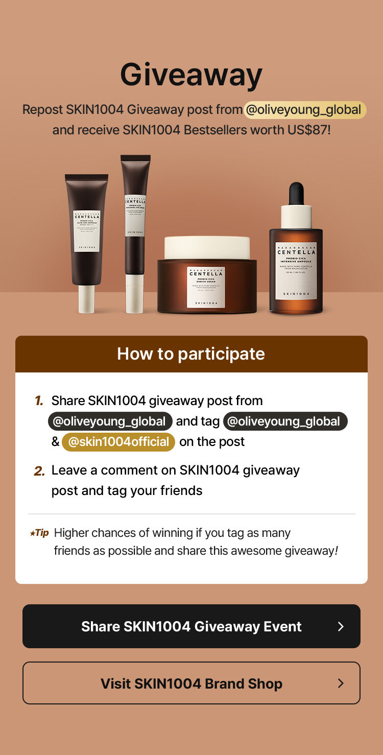 Repost SKIN1004 Giveaway post from @oliveyoung_global and receive SKIN1004 Bestsellers worth US$87!