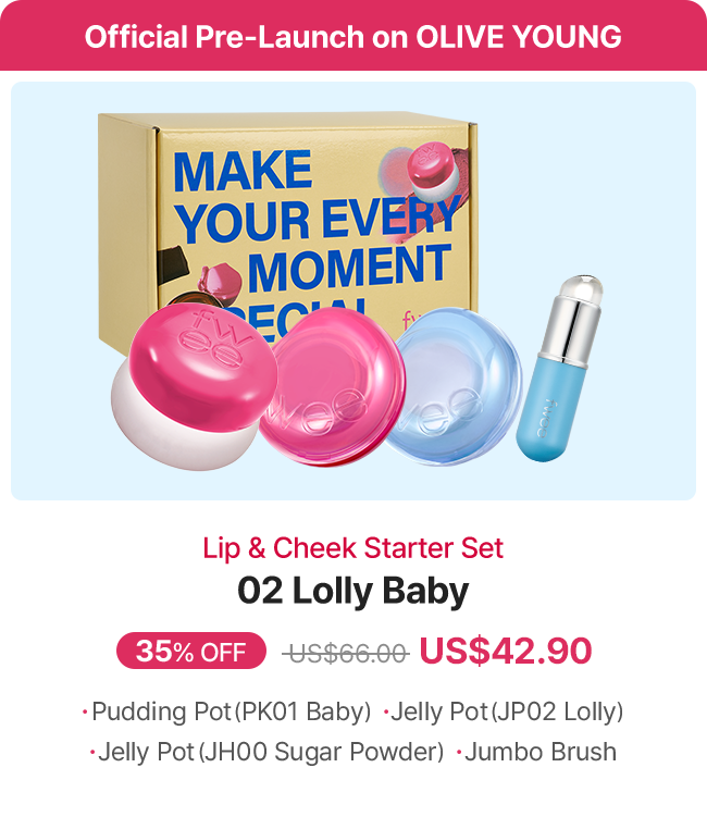 Official Pre-Launch on OLIVE YOUNG Lip & Cheek Starter Set 02 Lolly Baby 35% OFF US$66.00 US$42.90 • Pudding Pot (PK01 Baby) ⚫Jelly Pot (JP02 Lolly) Jelly Pot (JH00 Sugar Powder) Jumbo Brush