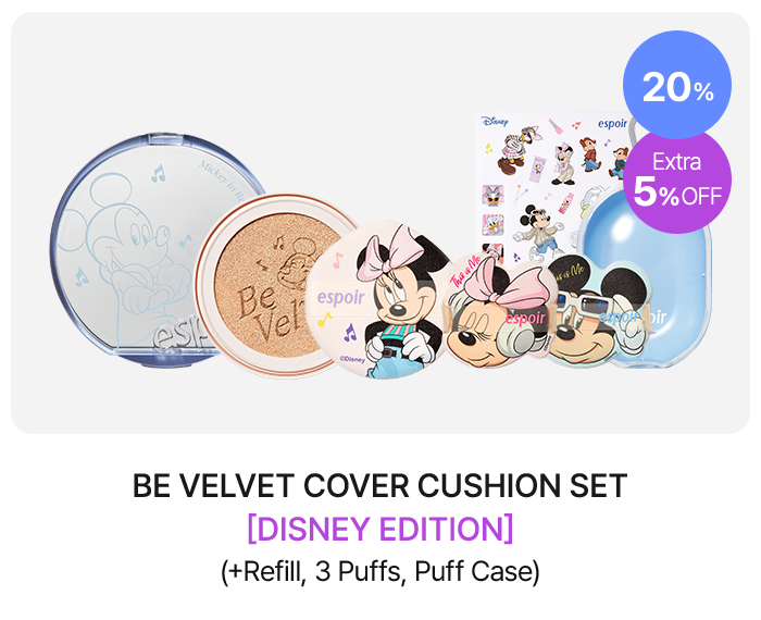 20% Extra 5% off BE VELVET COVER CUSHION SET [DISNEY EDITION] (+Refill, 3 Puffs, Puff Case)