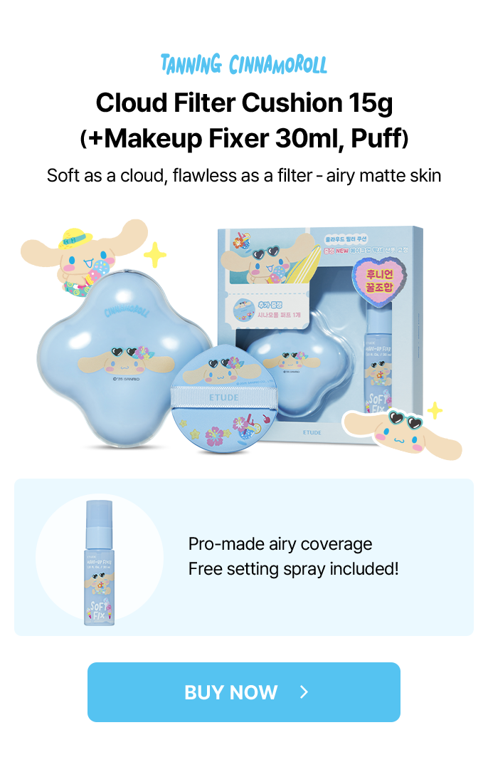 TANPING CINNAMOROLL: Cloud Filter Cushion 15g (+Makeup Fixer 30ml, Puff) – Pro-made airy coverage, free setting spray included