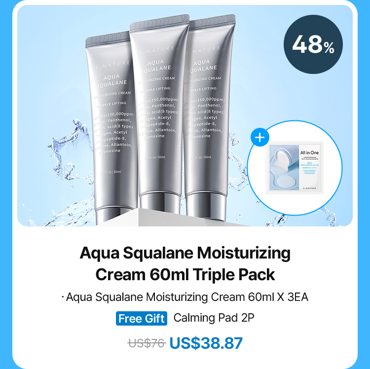 48% Aqua Squalane Moisturizing Cream 60ml Triple Pack ・Aqua Squalane Moisturizing Cream 60ml X 3EA Free Gift Calming Pad 2P US$38.87