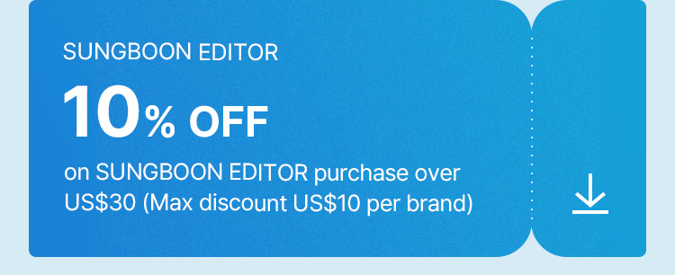 SUNGBOON EDITOR 10% OFF on SUNGBOON EDITOR purchase over US$30 (Max discount US$10 per brand)