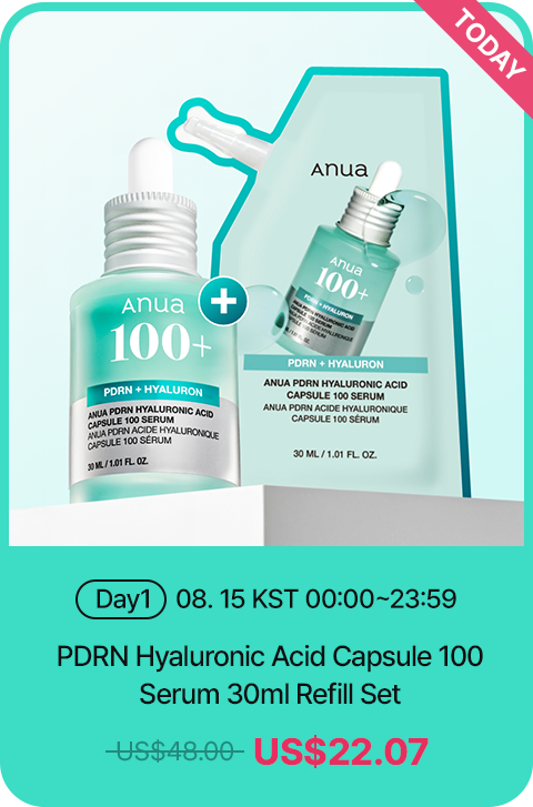 today Day1 08.15 KST 00:00~23:59 PDRN Hyaluronic Acid Capsule 100 Serum 30ml Refill Set US$22.07