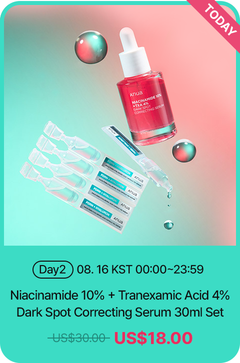 today Day2 08.16 KST 00:00~23:59 Niacinamide 10% + Tranexamic Acid 4% Dark Spot Correcting Serum 30ml Set US$18.00