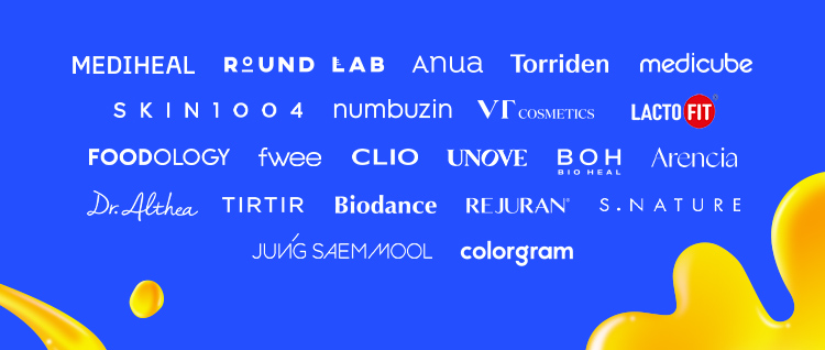 MEDIHEAL ROUND LAB Anua Torriden medicube SKIN1004 numbuzin VTcosmetics LACTO FIT FOODOLOGY fwee CLIO UNOVE BIO HEAL BOH Arencia Dr.Althea TIRTIR Biodance REJURAN S.NATURE JUNGSAMMOOL colorgram