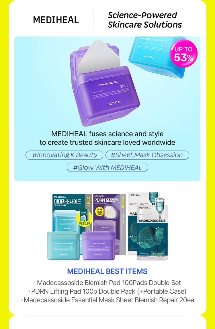MEDIHEAL BEST ITEMS - Madecassoside Blemish Pad 100Pads Double Set / PDRN Lifting Pad 100p Double Pack (+Portable Case) / Madecassoside Essential Mask Sheet Blemish Repair 20ea