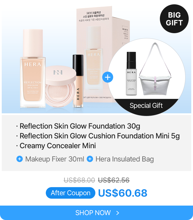 Reflection Skin Glow Foundation 30g Reflection Skin Glow Cushion Foundation Mini 5g Creamy Concealer Mini Makeup Fixer 30ml Hera Insulated Bag US68.00US62.56 After Coupon US$60.68