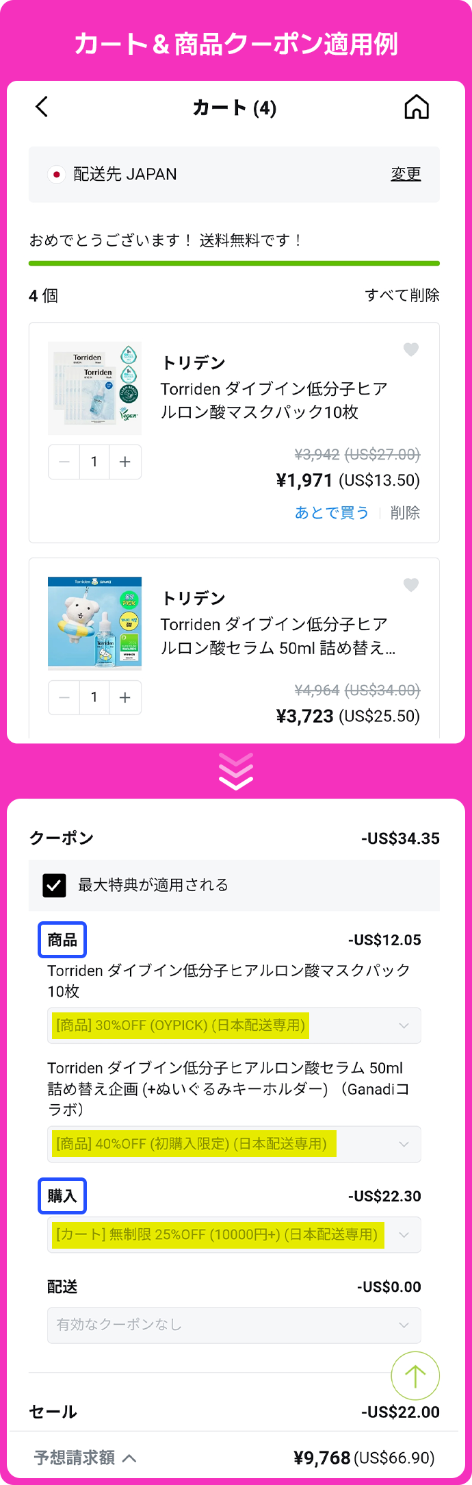 カート＆商品クーポン適用例