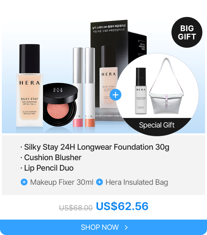 Silky Stay 24H Longwear Foundation 30g Cushion Blusher Lip Pencil Duo Makeup Fixer 30ml Hera Insulated Bag US68.00US62.56 After Coupon US$62.56