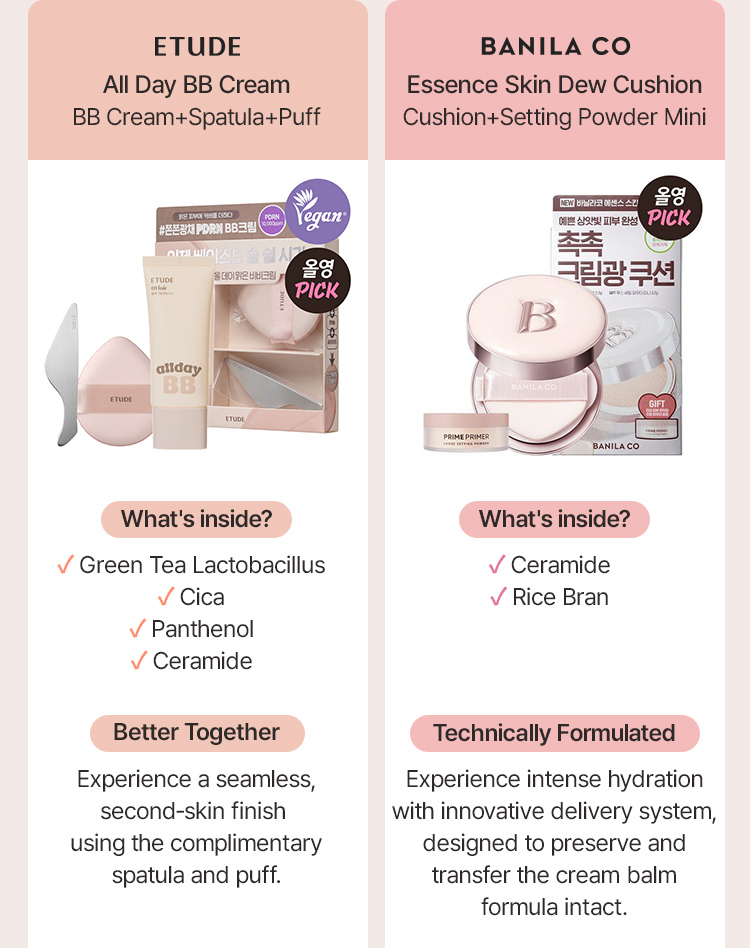 Etude All Day BB Cream BB Cream+Spatula+Puff banilaco Essence Skin Dew Cushion Cushion+Setting Powder Mini