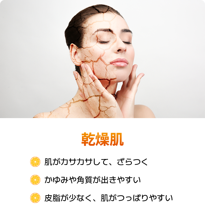 肌がカサカサしてざらつく · かゆみや角質が出やすい · 皮膚が薄くて肌がつっぱりやすい