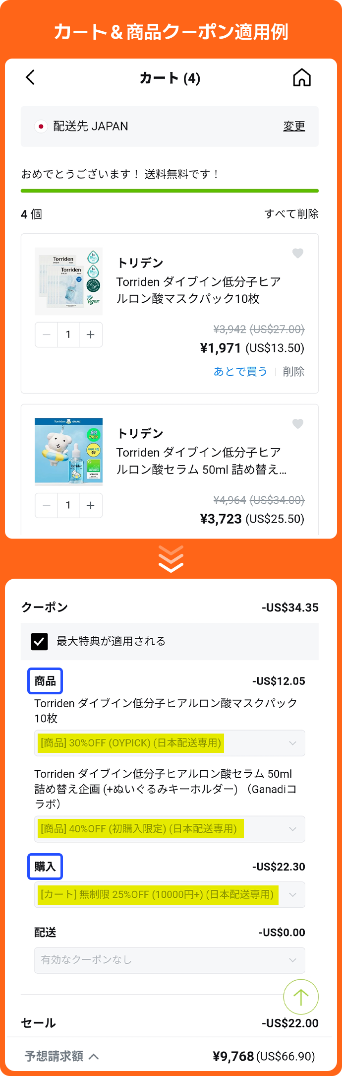 カート＆商品クーポン適用例
