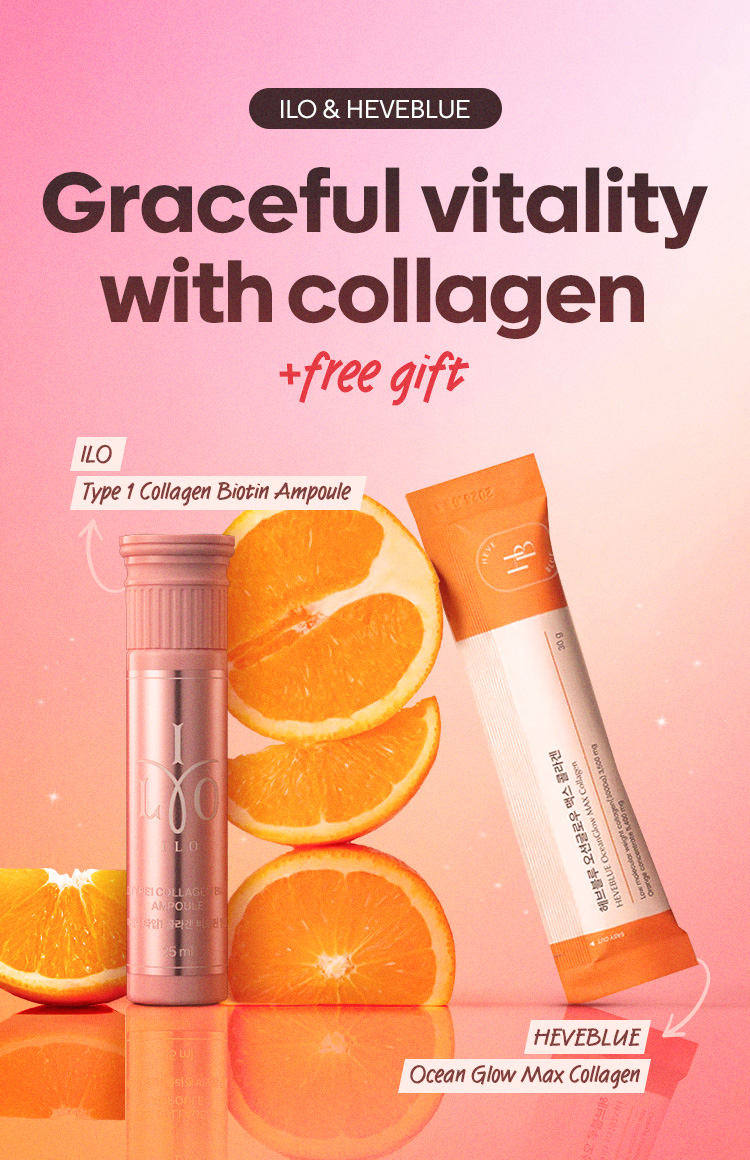 ILO & HEVEBLUE Graceful vitality with collagen +free gift (ILO Type 1 Collagen Biotin Ampoule / HEVEBLUE Ocean Glow Max Collagen)