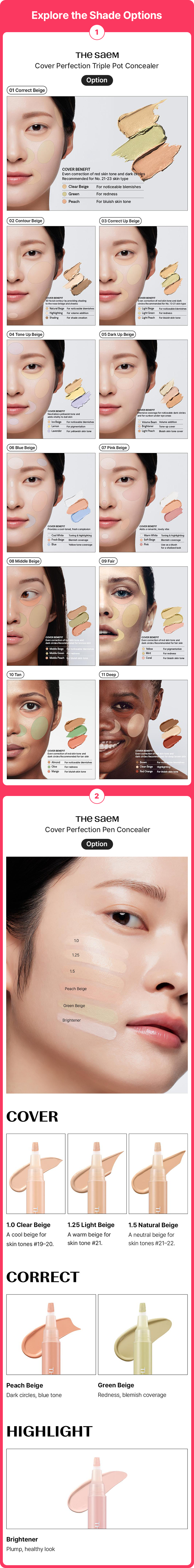 Explore the Shade Options The Saem Cover Perfection Triple Pot Concealer
