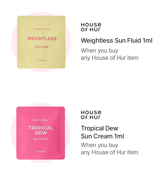 HOUSE OF HUR – Weightless Sun Fluid 1ml / Tropical Dew Sun Cream 1ml