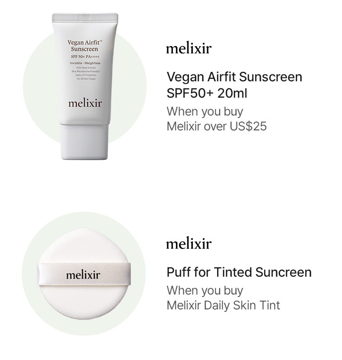 melixir – Vegan Airfit Sunscreen SPF50+ 20ml / Puff for Tinted Sunscreen