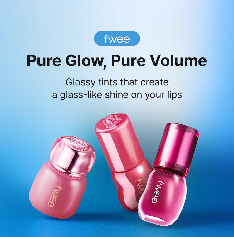 fwee Pure Glow, Pure Volume Glossy tints that create a glass-like shine on your lips