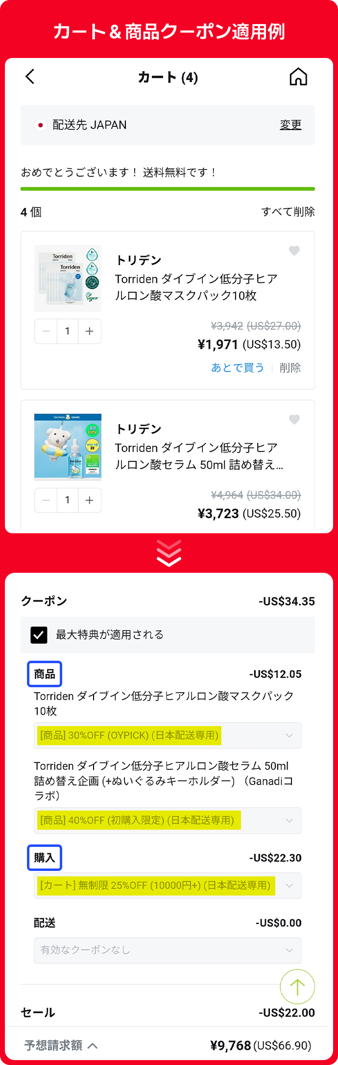 カート＆商品クーポン適用例