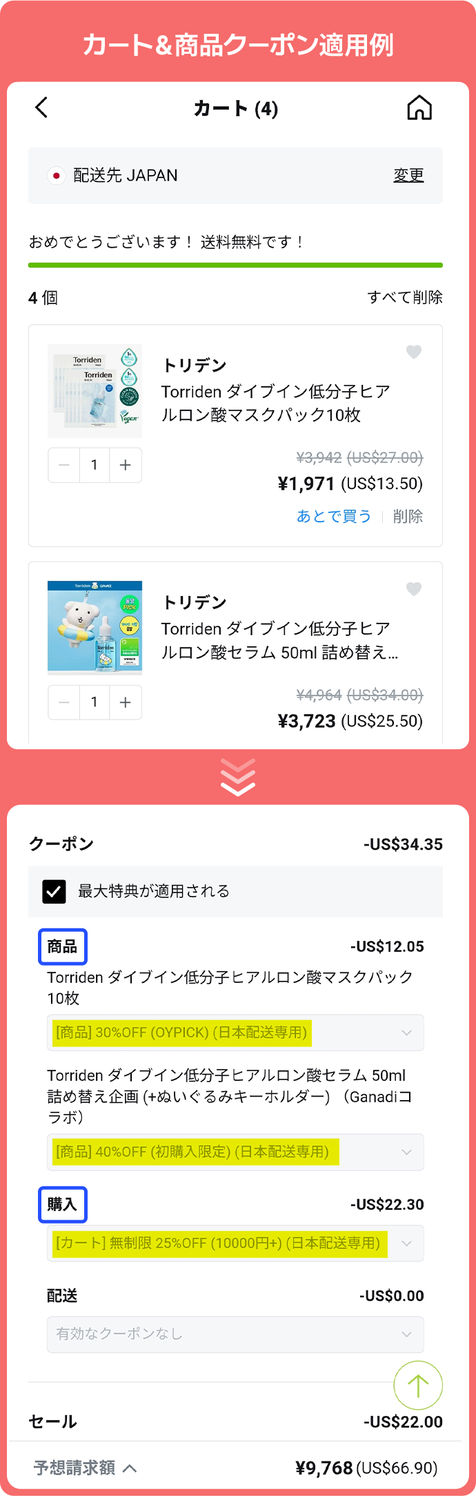 カート＆商品クーポン適用例