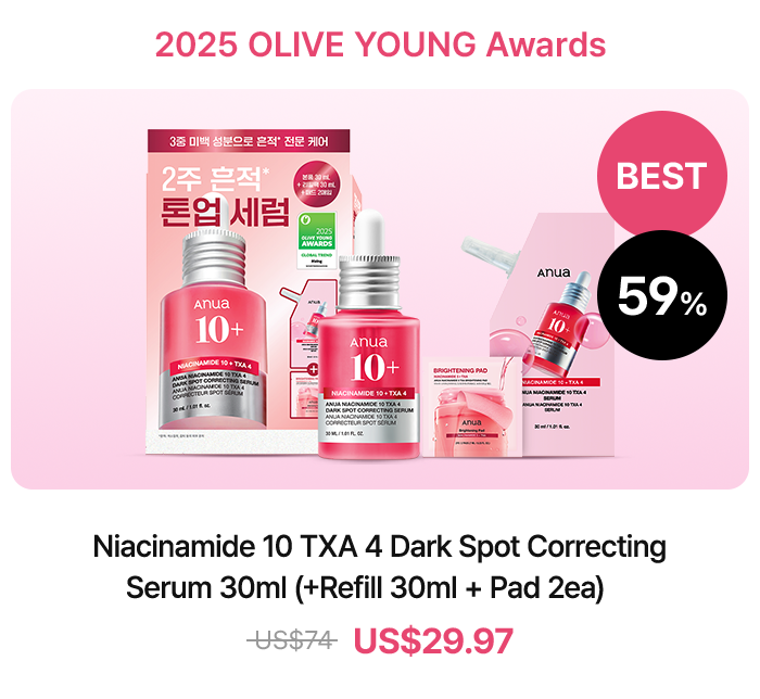 Niacinamide 10 TXA 4 Dark Spot Correcting Serum 30ml (+Refill 30ml + Pad 2ea), US$29.97