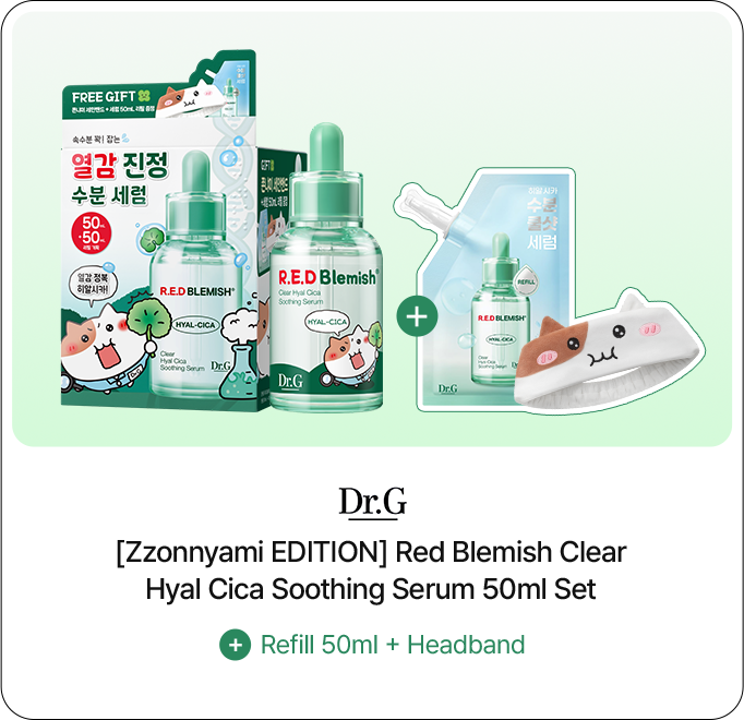 [Zzonnyami EDITION] Red Blemish Clear Hyal Cica Soothing Serum 50ml Set + Refill 50ml + Headband
