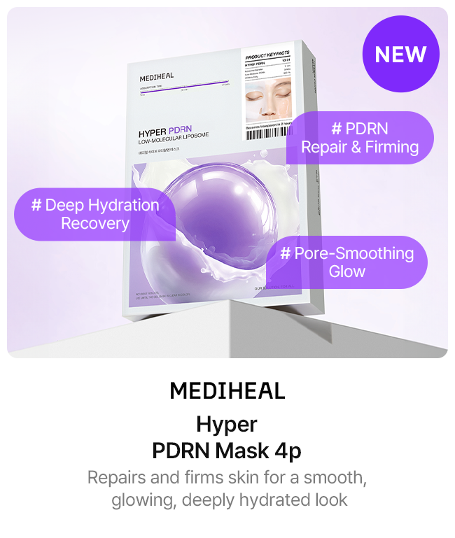 MEDIHEAL Hyper PDRN Mask 4p / Repairs and firms skin for a smooth, glowing, deeply hydrated look