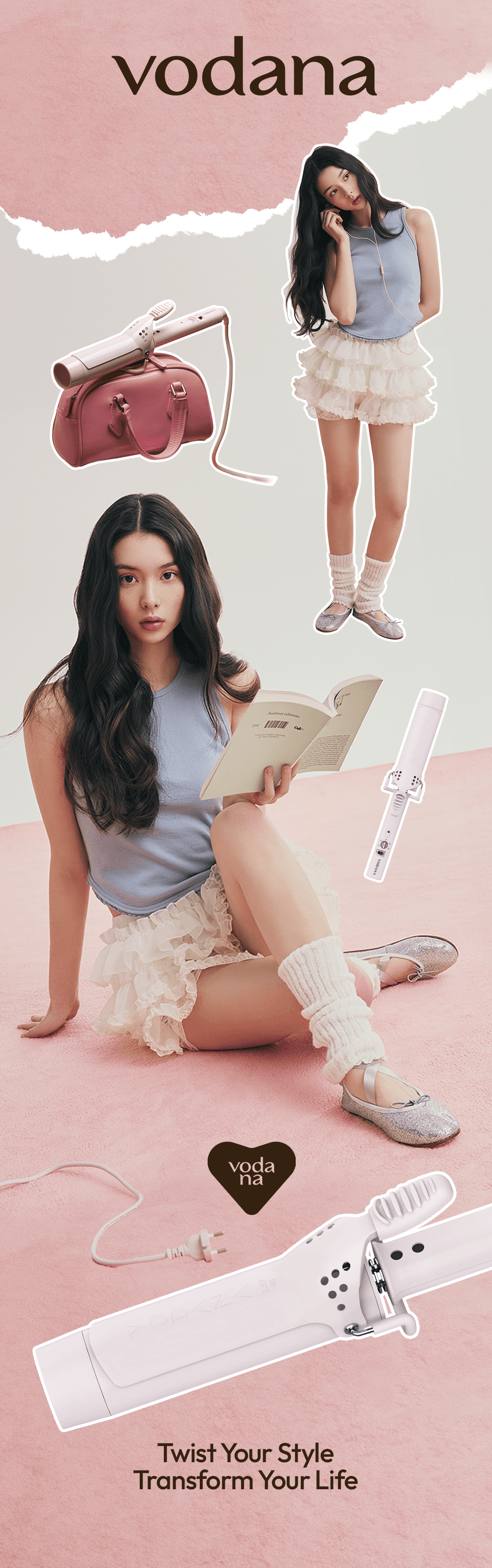 vodana グラムウェーブカーリングアイロン 40mm パウダーピンク